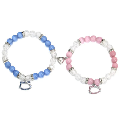 2 pcs of Blue and Pink Beads Cute cat Pendant Heart