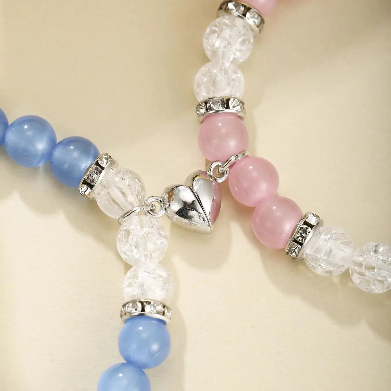 2 pcs of Blue and Pink Beads Cute cat Pendant Heart