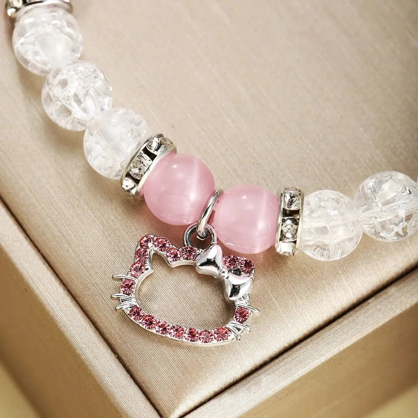 2 pcs of Blue and Pink Beads Cute cat Pendant Heart