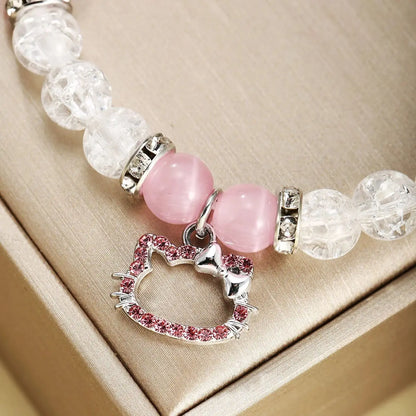 2 pcs of Blue and Pink Beads Cute cat Pendant Heart
