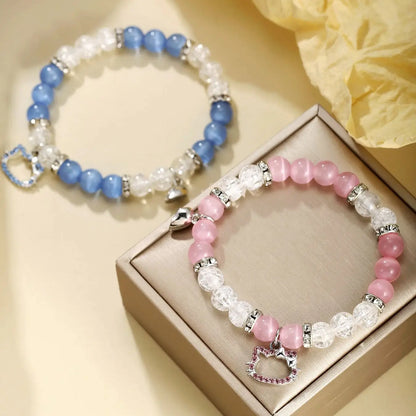 2 pcs of Blue and Pink Beads Cute cat Pendant Heart