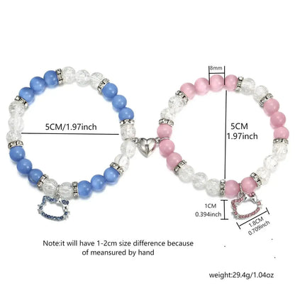 2 pcs of Blue and Pink Beads Cute cat Pendant Heart