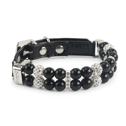 Pet Dog Pearl Collar PU Leather Necklace Artificial Pearl