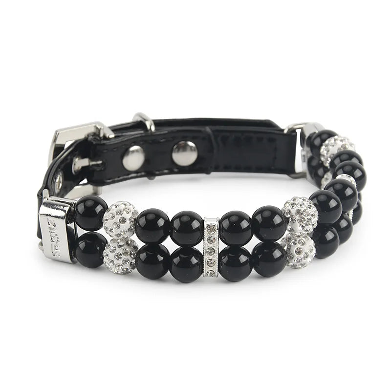 Pet Dog Pearl Collar PU Leather Necklace Artificial Pearl
