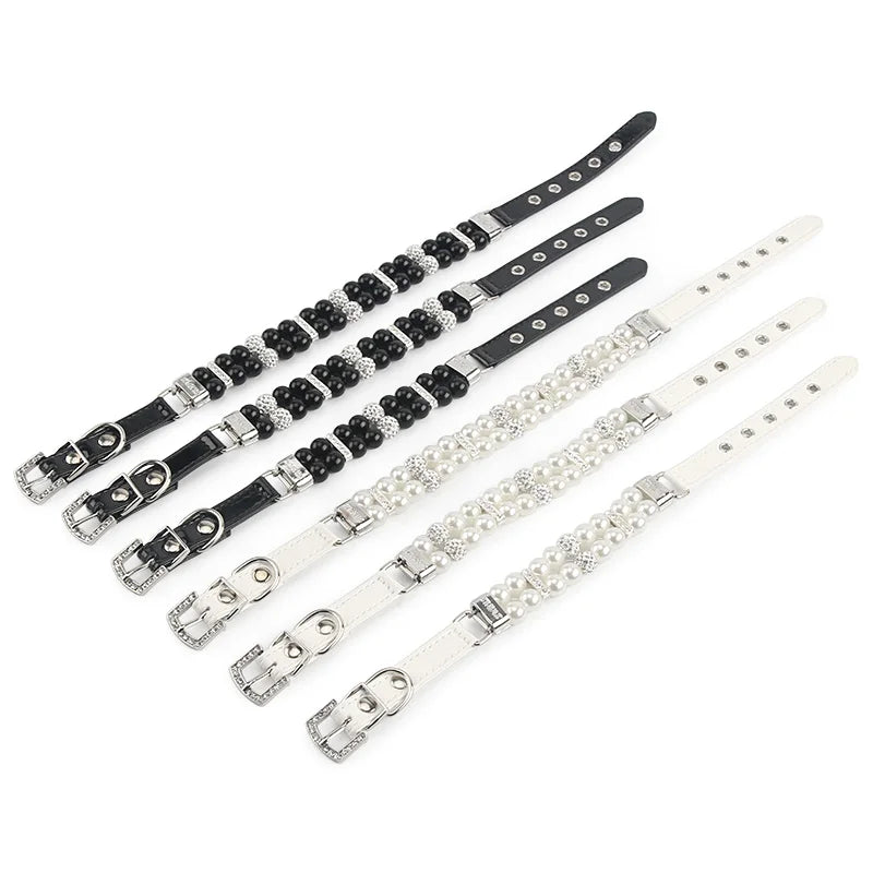 Pet Dog Pearl Collar PU Leather Necklace Artificial Pearl