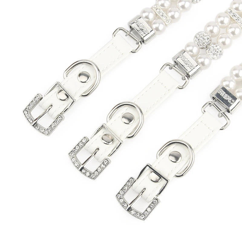 Pet Dog Pearl Collar PU Leather Necklace Artificial Pearl
