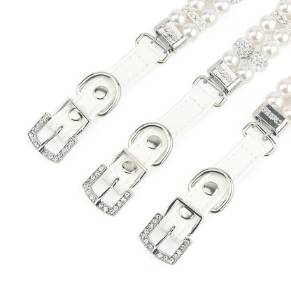 Pet Dog Pearl Collar PU Leather Necklace Artificial Pearl