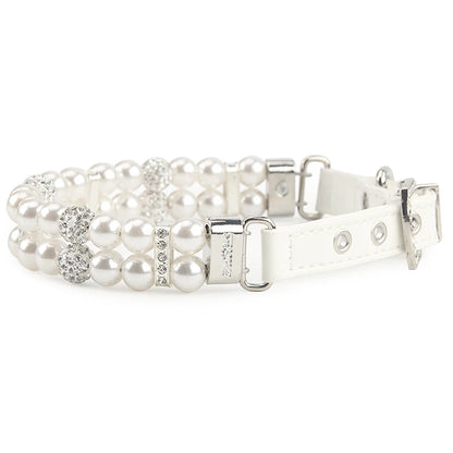 Pet Dog Pearl Collar PU Leather Necklace Artificial Pearl