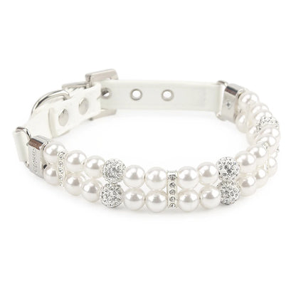 Pet Dog Pearl Collar PU Leather Necklace Artificial Pearl