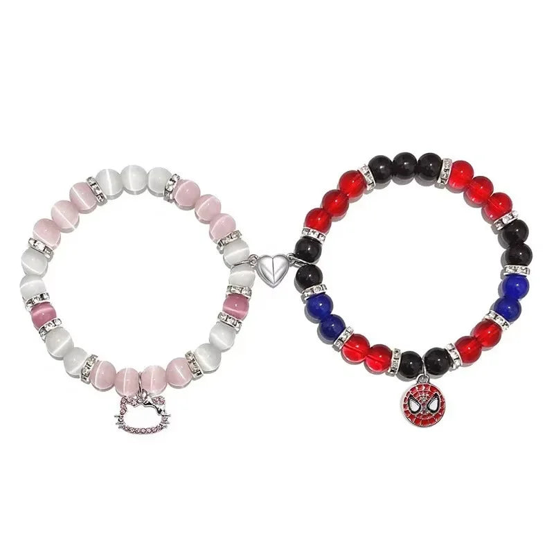 2 pcs of Blue and Pink Beads Cute cat Pendant Heart