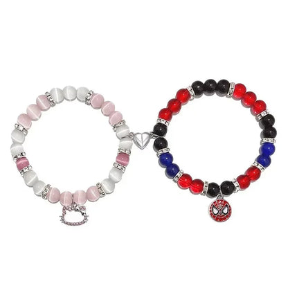 2 pcs of Blue and Pink Beads Cute cat Pendant Heart