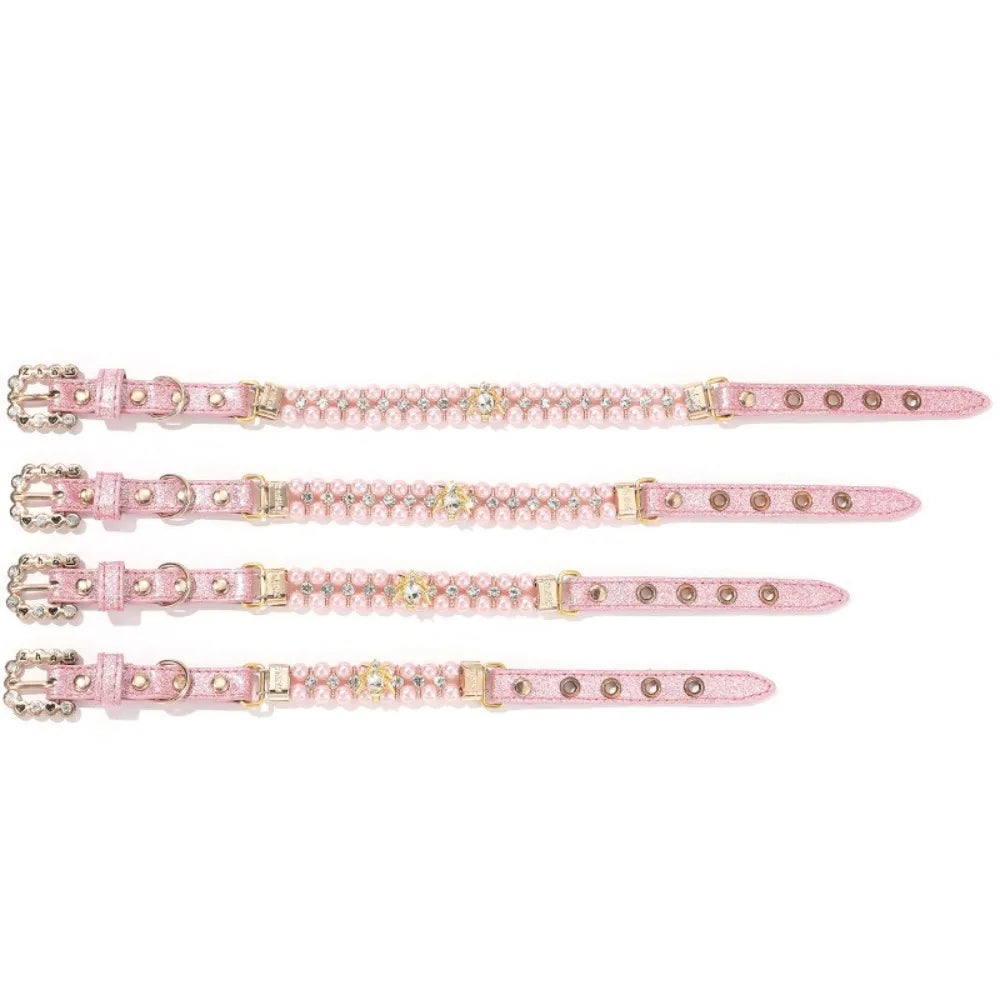 Adjustable Dog Cat Pearl Collars Rhinestone Bling Crystal