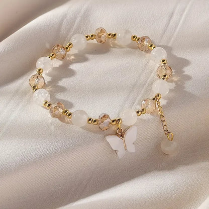 Purple Butterfly Charm Beaded Stretch Bracelet For Women