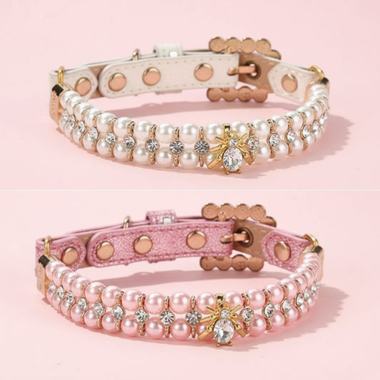 Adjustable Dog Cat Pearl Collars Rhinestone Bling Crystal