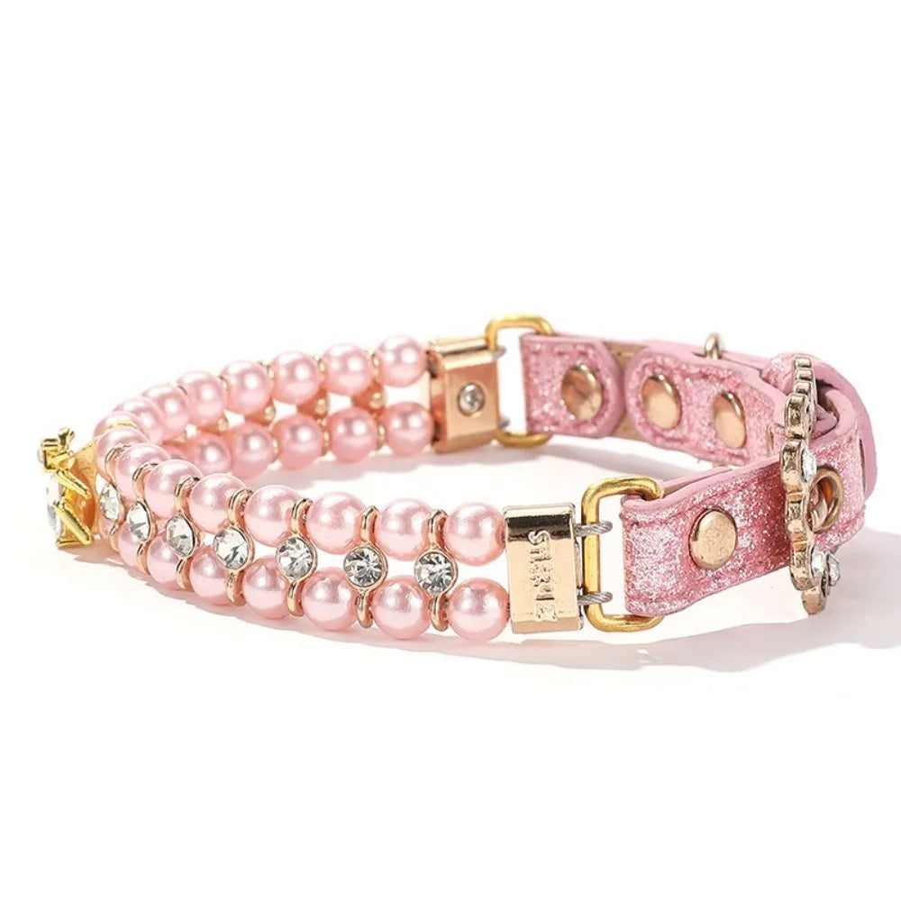 Adjustable Dog Cat Pearl Collars Rhinestone Bling Crystal