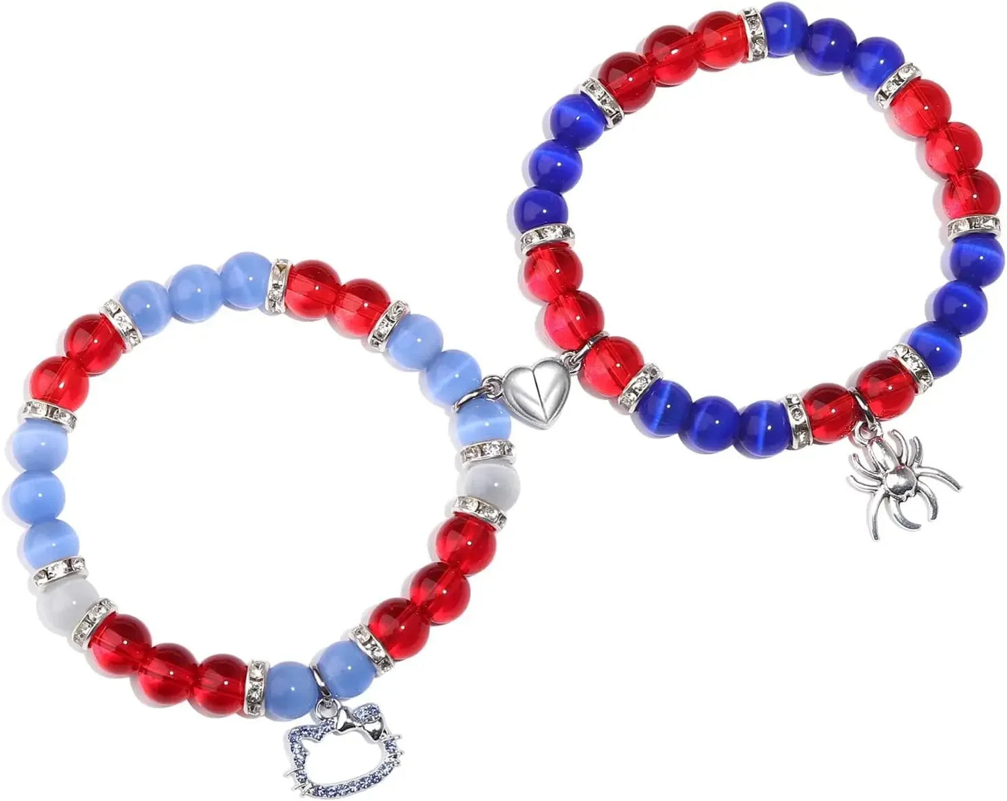 2 pcs of Blue and Pink Beads Cute cat Pendant Heart