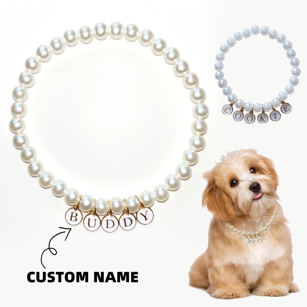 Personalized Elegant Pearl Pet Necklace Collar