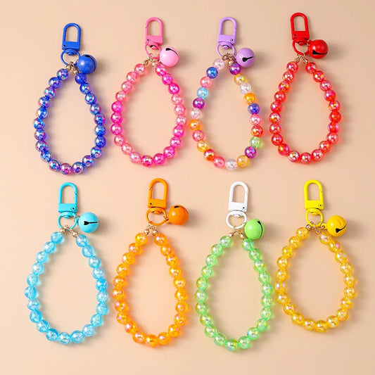 Cute Colorful Beaded Bracelet Key Chain Crystal Key Ring