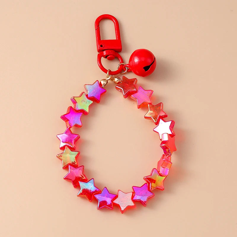 Cute Colorful Beaded Bracelet Key Chain Crystal Key Ring