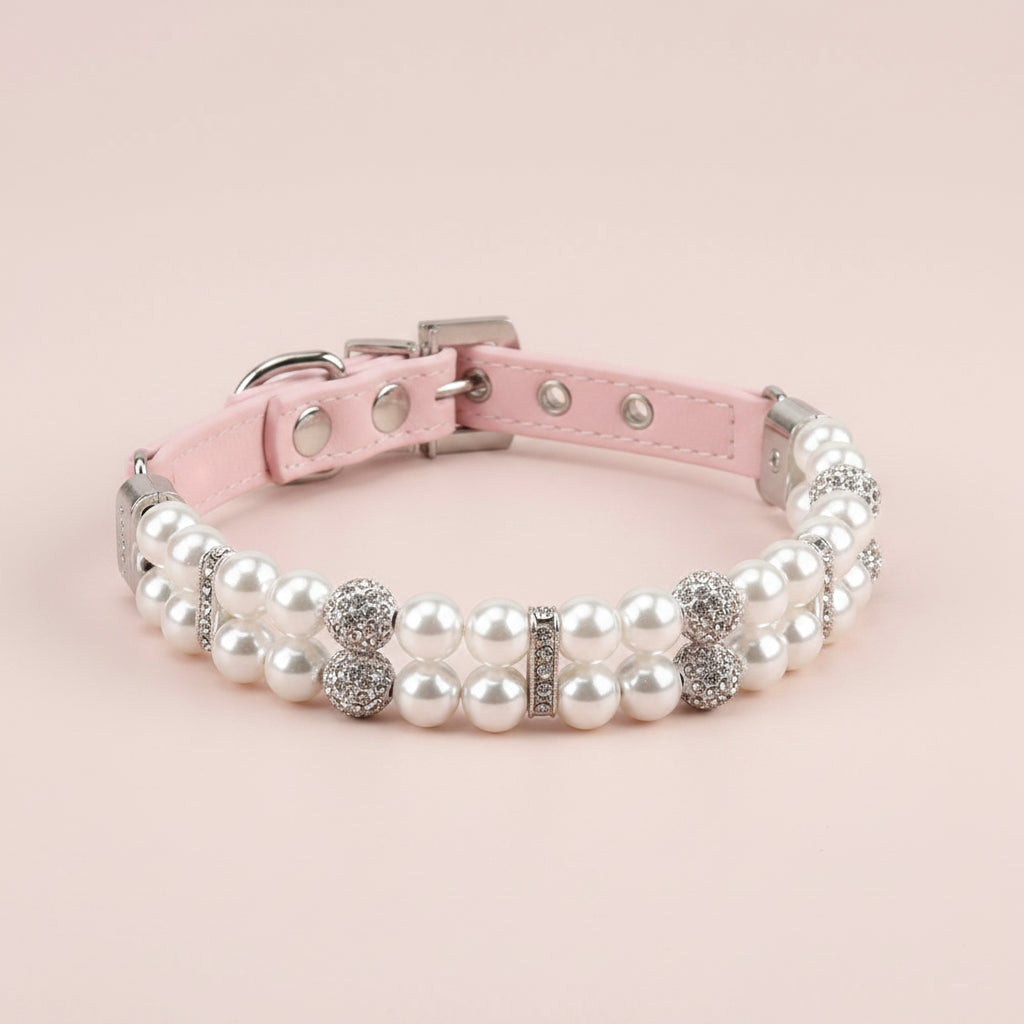 Pet Dog Pearl Collar PU Leather Necklace Artificial Pearl