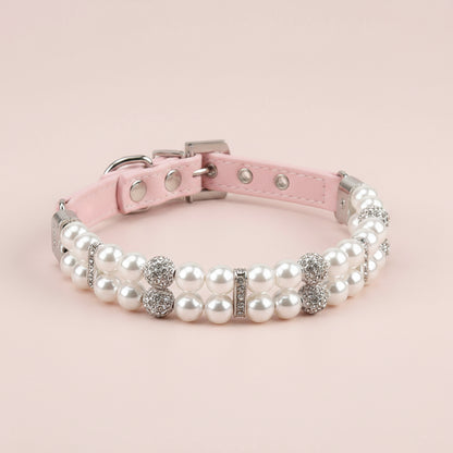 Pet Dog Pearl Collar PU Leather Necklace Artificial Pearl