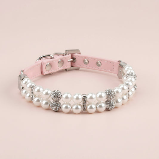 Pet Dog Pearl Collar PU Leather Necklace Artificial Pearl