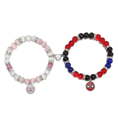 2 pcs of Blue and Pink Beads Cute cat Pendant Heart