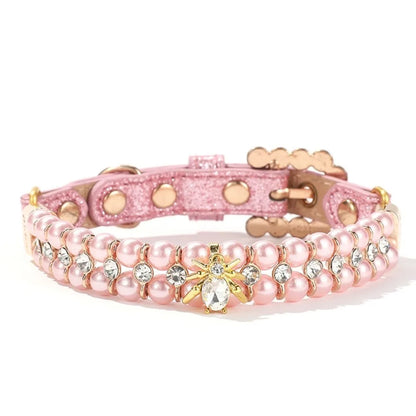 Adjustable Dog Cat Pearl Collars Rhinestone Bling Crystal