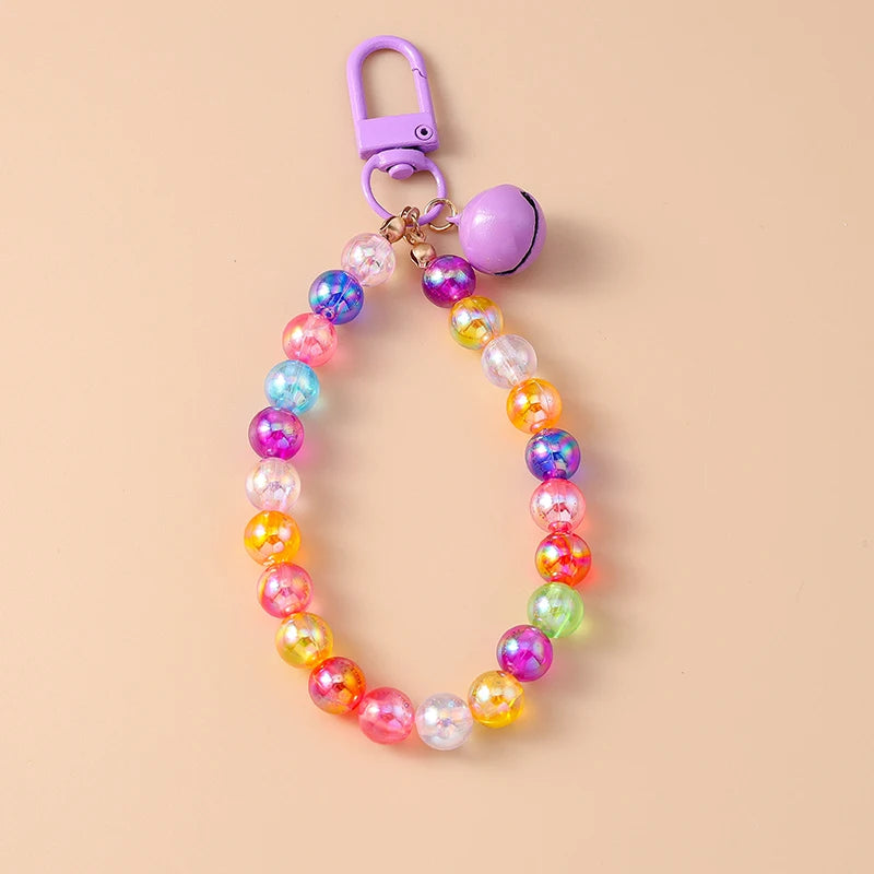Cute Colorful Beaded Bracelet Key Chain Crystal Key Ring
