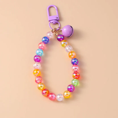 Cute Colorful Beaded Bracelet Key Chain Crystal Key Ring