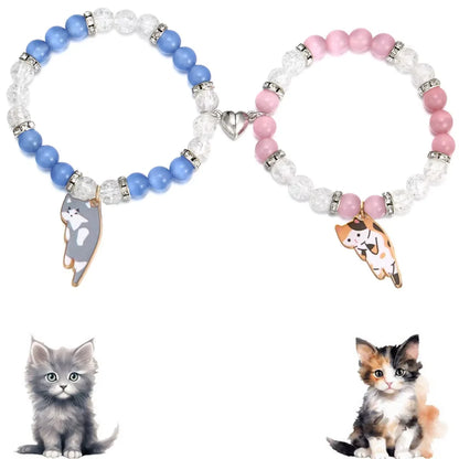 2 pcs of Blue and Pink Beads Cute cat Pendant Heart