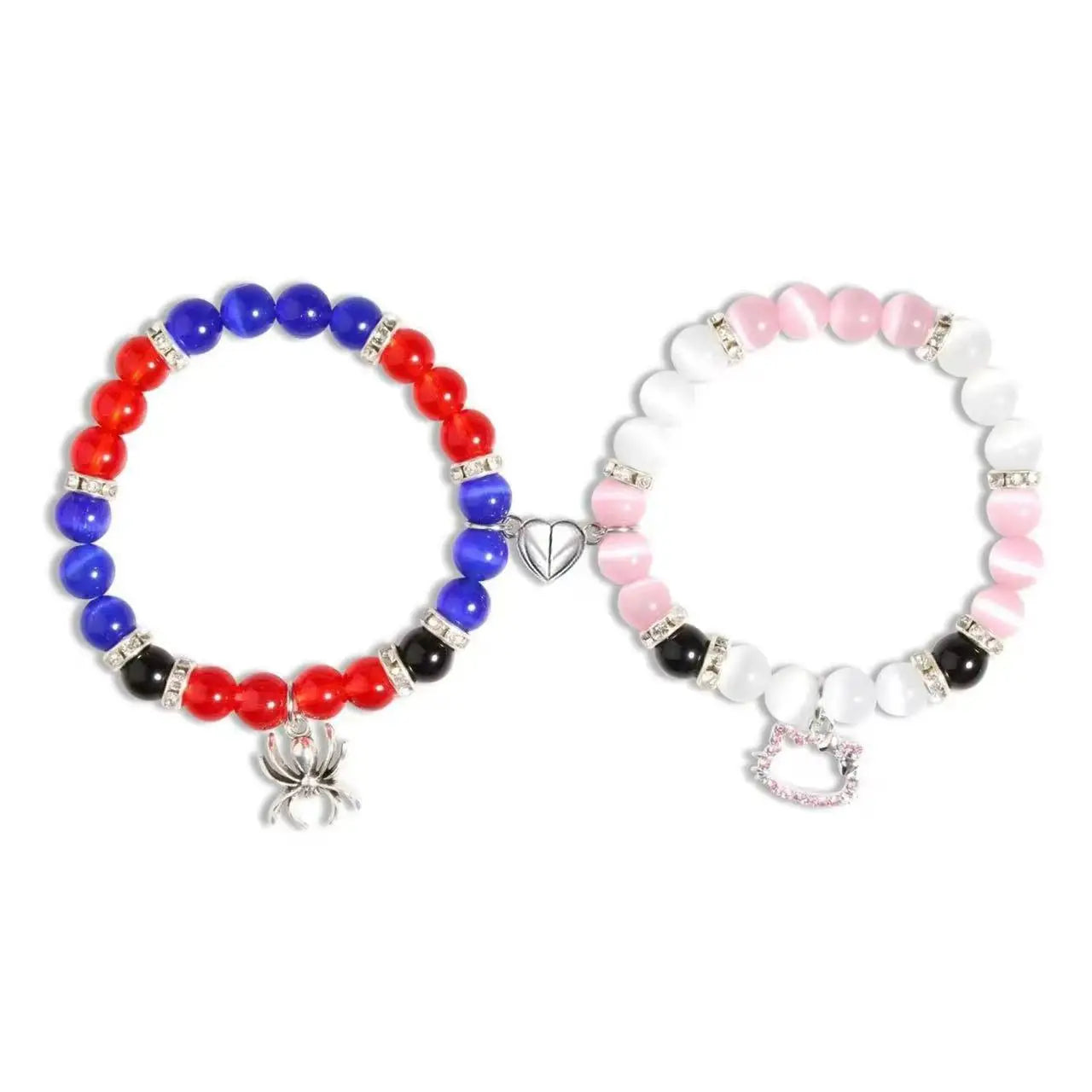 2 pcs of Blue and Pink Beads Cute cat Pendant Heart